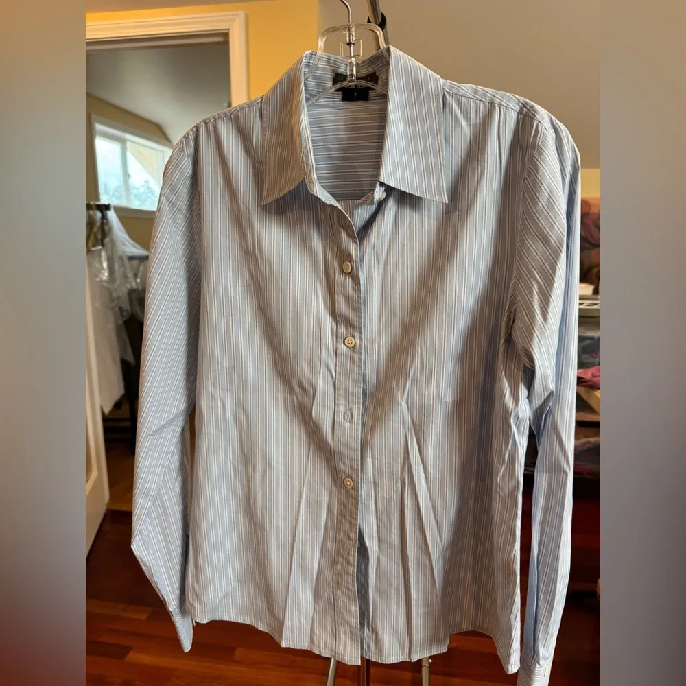 Theory Blue White Striped Button Down Shirt Lightweight Long Sleeve Blouse M - Picture 6 of 14
